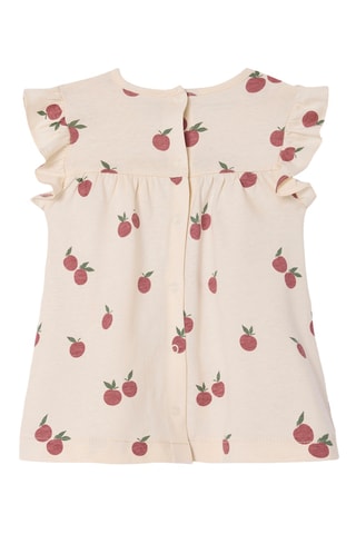 Vestido em algodão biológico - Bege-claro e bordô