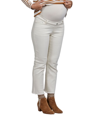 Calças de grávida com faixa - Bege-claro