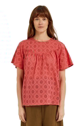 Blusa em bordado inglês - Vermelho-framboesa