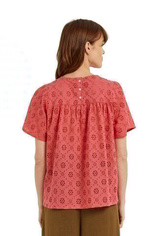 Blusa em bordado inglês - Vermelho-framboesa