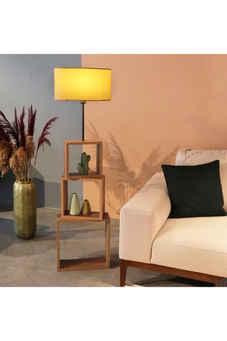 Lámpara de pie con estantería de madera Ayd - Beige y natural - 60 W