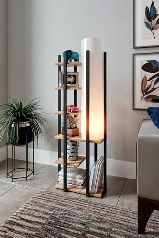 Lampadaire avec étagères Moda Dor - Naturel et noir - 60 W