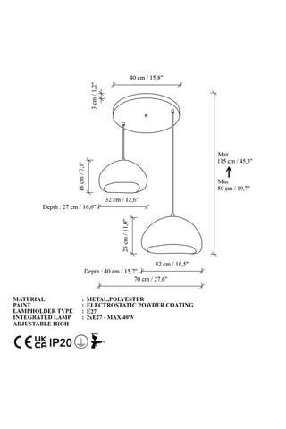 Lámpara de techo - Blanco - 2 x 40 W