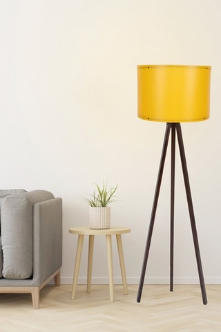 Lampadaire trépied - Jaune et imitation noyer - 40 W