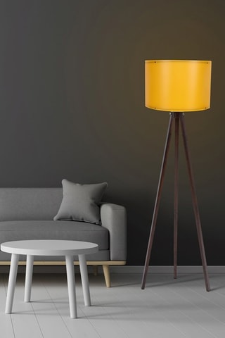 Lampadaire trépied - Jaune et imitation noyer - 40 W