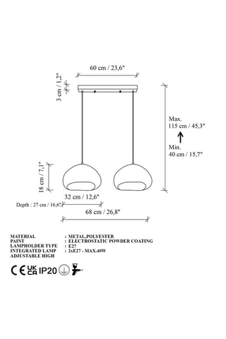 Lámpara de techo - Blanco - 2 x 40 W