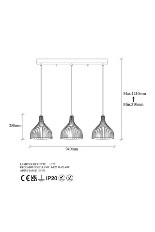 Lámpara de techo Cafu - Negro - 3 x 40 W 