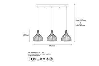 Lámpara de techo Cafu - Negro - 3 x 40 W 