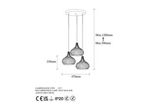 Lámpara de techo Teldamla - Dorado brillante - 3 x 40 W