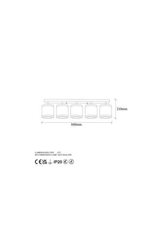 Plafón Way - Dorado - 5 x 40 W