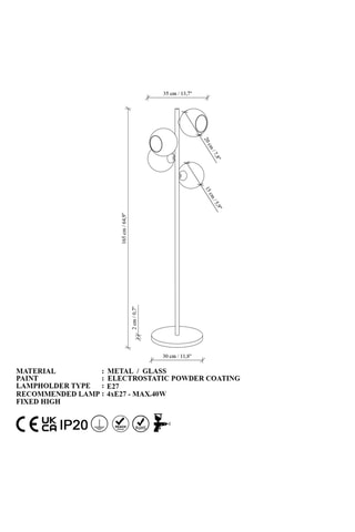 Lampadaire - Doré - 165 cm - 4 x 40 W