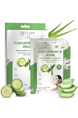 5 Masques Tissu Clair Beauty Concombre & Aloe - 5 x 105 g