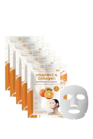 5 Masques Tissu Clear Beauty Eclat Vitamine C & Collagène - Tous types de peau - 5 x 105 g