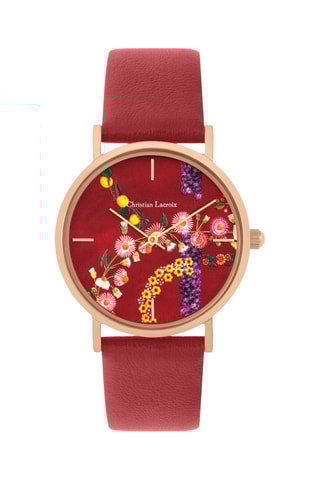 Reloj de cuarzo de piel Spring Labyrinth - Burdeos y rosa dorado