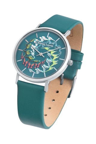 Reloj de cuarzo de piel Cosmo Eden - Verde claro y plateado