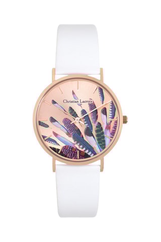 Reloj de cuarzo de piel Prête-moi ta plume - Blanco y dorado