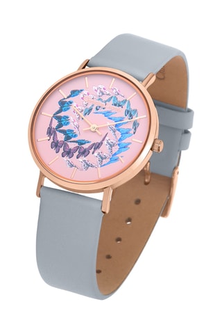 Reloj de cuarzo de piel Cosmo Eden - Celeste y rosa dorado
