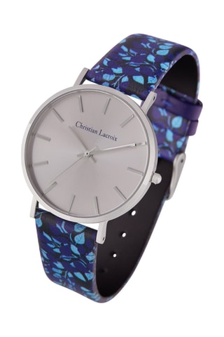 Reloj de cuarzo de piel - Azul marino y plateado