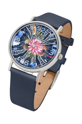 Reloj de cuarzo de poliuretano Ocean Bloom - Azul marino y plateado