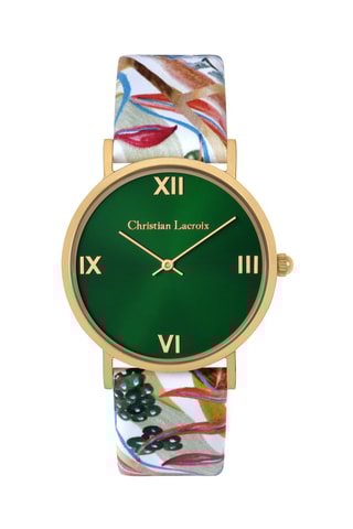 Reloj de cuarzo de piel Herbalism - Verde y dorado
