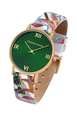 Reloj de cuarzo de piel Herbalism - Verde y dorado