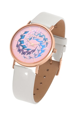 Reloj de cuarzo de piel Cosmo Eden - Blanco y rosa dorado
