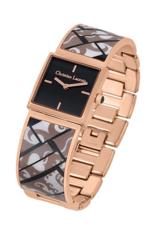 Reloj de cuarzo de acero y chapado en ion de oro rosa Heart Shake