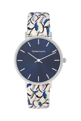 Reloj de cuarzo de piel Sunflowers a Charleston - Azul cobalto y beige