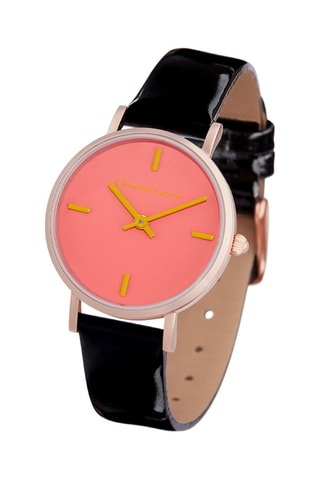 Reloj de cuarzo de piel de charol - Negro y rosa dorado
