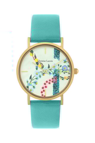 Relógio de quartzo em couro Spring Labyrinth - Turquesa e dourado-rosa