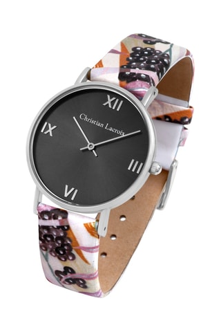 Reloj de cuarzo de piel Herbalism - Negro y plateado