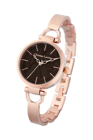 Reloj de cuarzo de acero - Rosa dorado y marrón oscuro