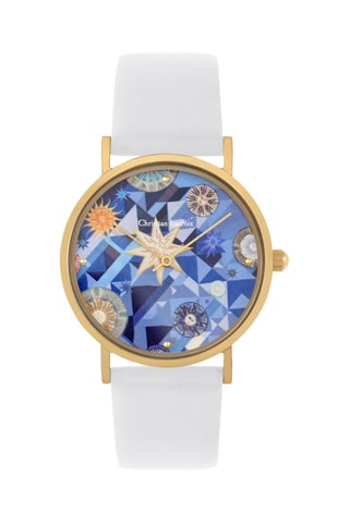 Reloj de cuarzo de piel Boutis Sun - Blanco y dorado