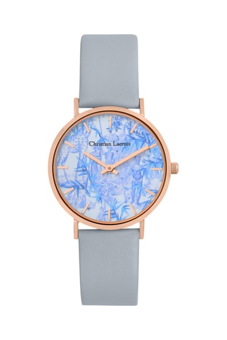 Reloj de cuarzo de piel Exotisme - Celeste y plateado