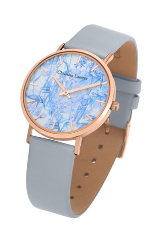 Reloj de cuarzo de piel Exotisme - Celeste y plateado