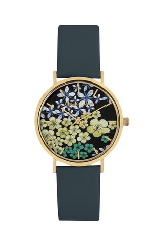 Reloj de cuarzo de piel Flowers galaxy - Gris oscuro y dorado
