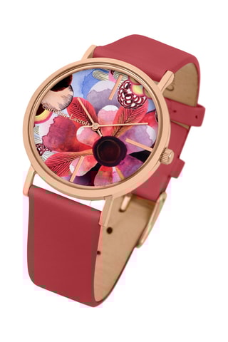 Reloj de cuarzo de piel Summer Bloom - Rojo y rosa dorado