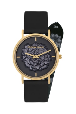 Reloj de cuarzo de piel Jardin des Hesperides - Negro y dorado
