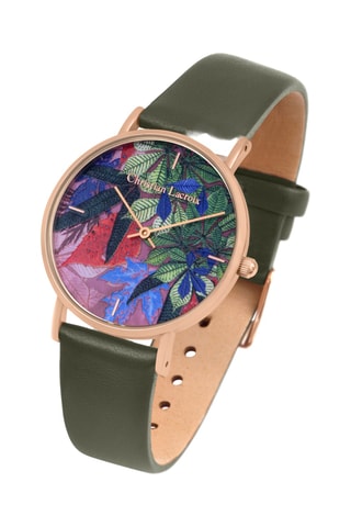 Reloj de cuarzo de piel Fall’ing Love - Verde y dorado