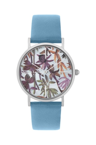 Reloj de cuarzo de piel Guatiza - Celeste y plateado