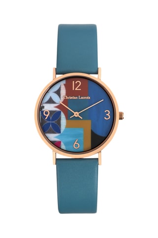 Reloj de cuarzo de piel Mosaic freak - Azul pato y rosa dorado