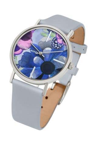 Reloj de cuarzo de piel Summer Bloom - Celeste y plateado