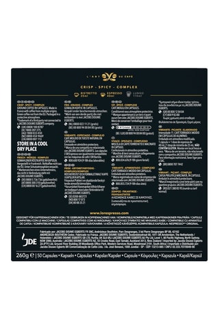 250 cápsulas - Café Ristretto - Intensidad 11 - 5 x 50 cápsulas L'Or Espresso