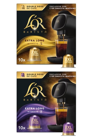 50 cápsulas L'Or Barista - Café extralargo - Intensidad 5 y 50 cápsulas L'Or Barista - Café extralargo - Intensidad 8  