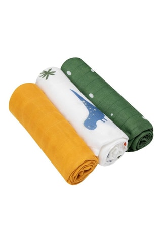 3 muselinas de fibra de bambú Dino - Amarillo y verde