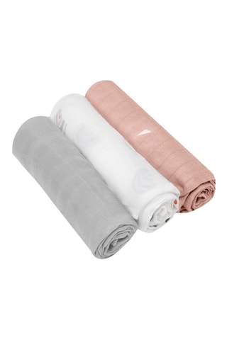 3 muselinas de fibras de bambú Rainbow - Gris y rosa