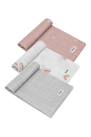 3 muselinas de fibras de bambú Rainbow - Gris y rosa