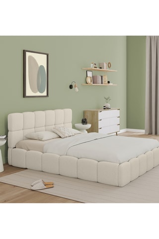 Letto contenitore Bubble in tessuto bouclé con rete e testiera 160x200cm