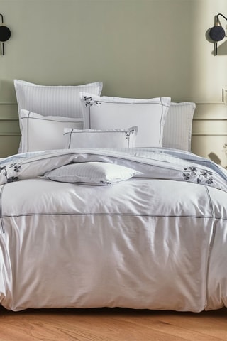 Juego de nórdico de satén de algodón 120 hilos/cm² Clover - Blanco y gris