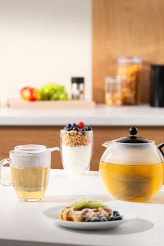 Tetera de émbolo de vidrio de borosilicato, acero inoxidable y plástico sin BPA Assam - 1 l